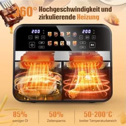 Airfryer – Friteuse – Heteluchtoven – Heteluchtfriteuse – Oven – 10,5L DualZone Met Dubbele Mand – 2600W Vermogen Met Touchscreen Bediening — thumbnail 2