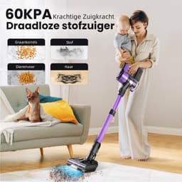 Grenintol V870 Steelstofzuiger - Snoerloze Stofzuiger met Accu - Draadloos Steelstofzuiger - 60000Pa Krachtige Zuigkracht - 350W Borstelloze Motor - 1.6L Grote Stofbak - HEPA Filter - LED Verlichting - Voor Dierenharen & Harde Vloeren - Paars — thumbnail 6