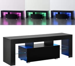 Modern TV Meubel met LED Verlichting en Opbergruimte 130 cm Zwart — thumbnail 5