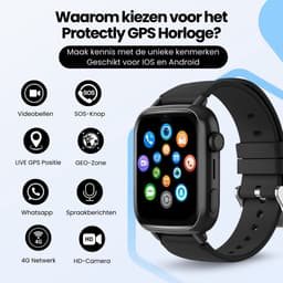 Protectly® GPS Horloge Kind Met Simkaart 4G - SOS Knop - Smartwatch Kinderen - GPS Tracker Kind - Kinder Smartwatch - Videobellen - HD Camera - Whatsapp en SMS - Elke polsmaat - Incl. Simkaart — thumbnail 2