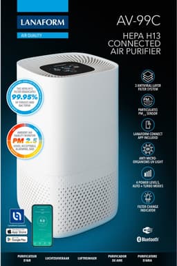 Lanaform - AV-99C - Luchtreiniger WiFi HEPA H13 - Verwijdert 99,95% Van Deeltjes, Pollen, Dierenharen - Koolstoffilter, UV Licht - PM2.5 Sensor - Stille Nachtmodus - CADR 145 M³/h, Voor 25 M² — thumbnail 15