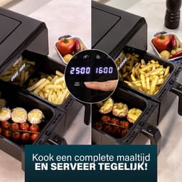 Princess Double Basket Airfryer 182068 - Dubbele Airfryer - 8 liter - 2 manden - XXL - 8 programma’s - 2400W - Dubbele heteluchtfriteuse - Touchscreen - Zwart - 80 °C tot 220°C - Sync functie — thumbnail 13