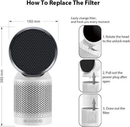 Luchtreiniger - carbon HEPA filter - ionisator - filtert en fijnstof, pollen, huisstofmijt, bacteriën, geuren, rook, huidschilfers - 40° draaibare uitlaat -  verplaatsbaar - stil — thumbnail 3