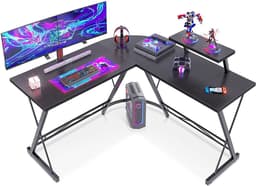 Gamebureau – L Vormig Hoekbureau – Gaming Desk – Computertafel – Waterproof & Krasbestendig Gaming Bureau – 130x130x96,5 cm – Game Tafel met Monitorstandaard – Eikenhout Bureaublad – Verstelbaar Werktafel – Zwart — thumbnail 1