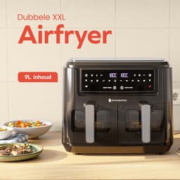 KitchenBrothers Dubbele Airfryer - PFAS-vrij - 2400W - Dual Zone - 9L - Heteluchtfriteuse - Airfryer XXL - 2 x 4.5L - 10 Kookprogramma's - Zwart — thumbnail 2