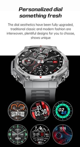 Knobbout 1.43” AMOLED Smartwatch – 466×466 HD Scherm – 5ATM Waterdicht (tot 50m) – LED Zaklamp + UV-Licht + SOS Noodflits – Bluetooth Bellen – 525mAh Lange Batterijduur – Outdoor & Sporthorloge voor Android/iOS-Grijs — thumbnail 10
