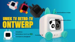 Wedjis Retro Mili-TV – Digitale Klok & Bluetooth Speaker – Smart display – Kunststof – Dimbaar scherm – Cadeaus voor mannen – Wit/Blauw — thumbnail 3