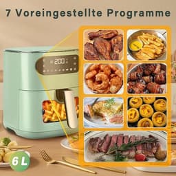NETTLIFE Airfryer - Hetelucht friteuse - 6L - Kijkvenster - 1500W - 7 Bakprogramma's - 11 functies - 80-200 °C Instelbaar - Tot 5-6 personen - met Timer & Touchscreen - groen — thumbnail 8