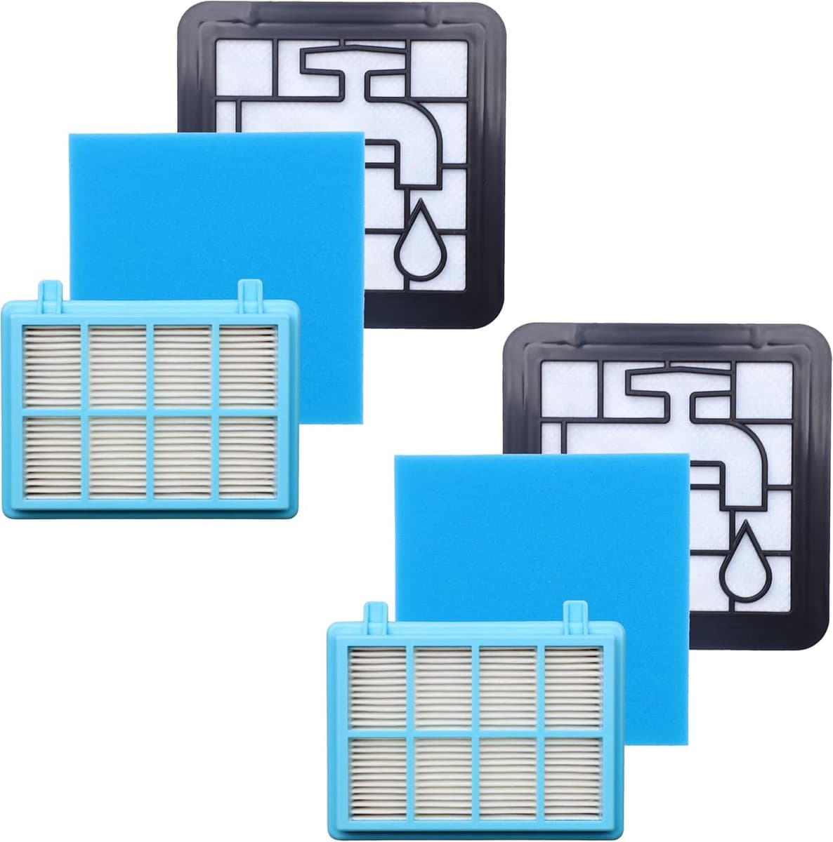 2 Stuks - Filterset Geschikt voor Philips Philips FC8010/01 ,PowerPro Compact/PowerPro City Series: FC9 - Stofzuiger onderhoud en reinigings accessoires - Allergie Filter Replacement Kit - Motorfilter + Schuimfilter + Hepa Filter - Duurzaam - 3 in 1 — afbeelding 1