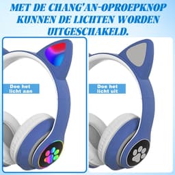 longziming Draadloze Kinder Koptelefoon – Cat Headphones met LED Oortjes – Bluetooth Hoofdtelefoon– Bluetooth 5.0 – Licht Groen – Met Verlichting – Opvouwbare opbergruimte – Blauw en wit — thumbnail 3