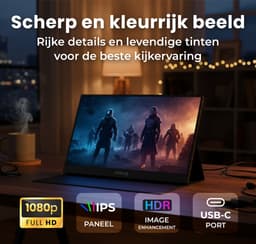 HoriVue Premium Portable Monitor 15.6 inch - Full HD - Extra Scherm Laptop - Draagbare Monitor voor Laptop met Speakers - Touchscreen - Gaming - IPS Beeldscherm - 1 Kabel - Zwart — thumbnail 4