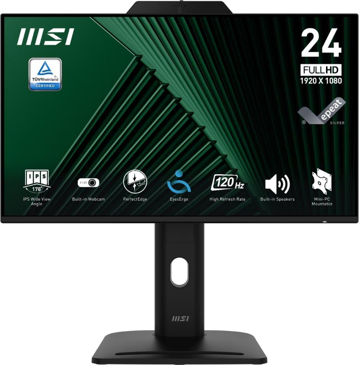 MSI Pro MP242PMG - Full HD IPS Monitor - 120Hz - 24 inch - Webcam - 4 Way Adjustable - Speakers — afbeelding 1