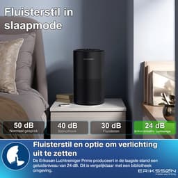 Erikssøn Luchtreiniger Prime - Met Hepa Filter 2x - 70 m3/u - Vermindert Stof En Pollen - Air Purifier - Zwart — thumbnail 7
