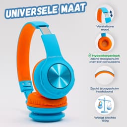 PowerLocus PLED Draadloze Koptelefoon Over-Ear voor Kinderen - LED lampjes - met Microfoon - Micro SD poort - Blauw/Oranje — thumbnail 8