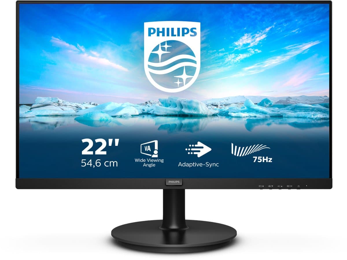 Philips V-Line 222V8LA - Full HD Monitor - HDMI - DisplayPort- VGA - 22 inch — afbeelding 1
