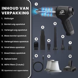 HomeShift® Auto Stofzuiger Draadloos V2 - Kruimelzuiger - Handstofzuiger - Kleine Stofzuiger - Draadloze stofzuiger - Air Duster - Nat & Droog - Zwart — thumbnail 9