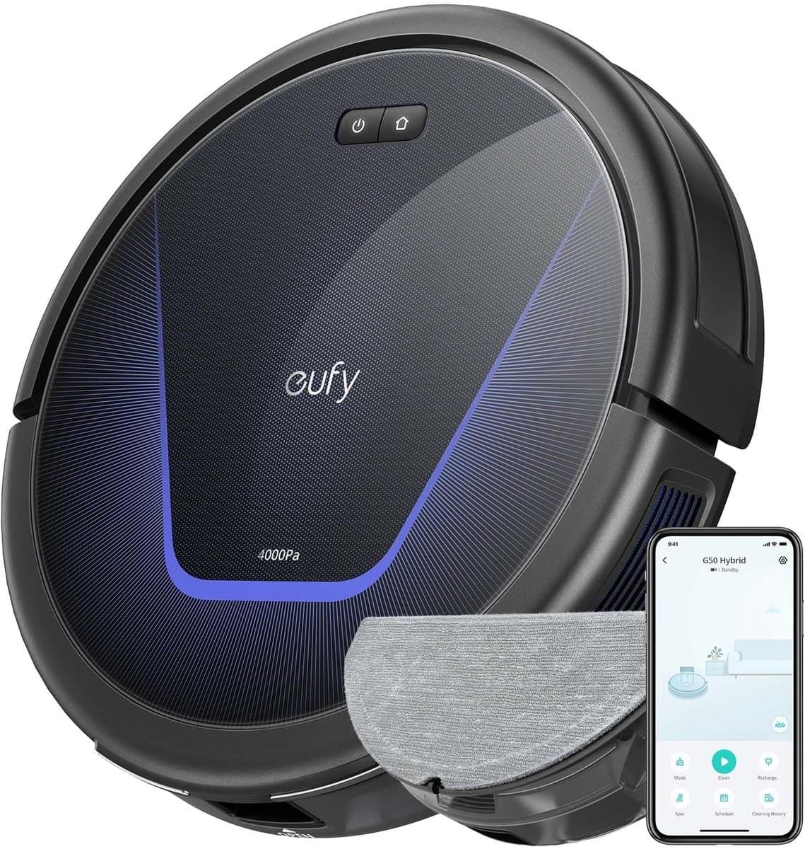 eufy G50 Hybride Robotstofzuiger met 4.000 Pa Sterke Zuigkracht, Dynamische Navigatie, Proontwarrende Kam, Rolborstel, Dweilpad voor Lichte Oppervlakte Reiniging, Ideaal voor Huisdierhaar, Harde Vloeren, Tapijt — afbeelding 1