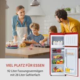 retrokoelkast, koel-vriescombinatie, 105,5 cm hoog, 41 cm breed, tweedeurig, met 92 liter totaal volume, 28 liter vriesvolume. Deurrek en glasrek. 116 kWh/jaar, -27掳C ~13掳C, LED-verlichting — thumbnail 17