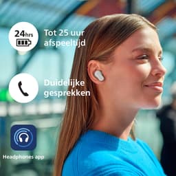 PHILIPS TAT3509 Noise Cancelling True Wireless In-Ear Bluetooth Oortjes - Klein, Natuurlijk geluid, Dynamische bas, Oplaadcase, Heldere gesprekken, Ideaal voor woon-werkverkeer en sporten - Wit — thumbnail 6