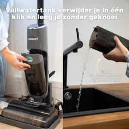 Achaté Dweilstofzuiger – 3-in-1 Steelstofzuiger met Dweilfunctie – Nat & Droog Vloerreiniger – Draadloos 55 min – Zelfreinigend – Voor streeploos schone vloeren — thumbnail 9