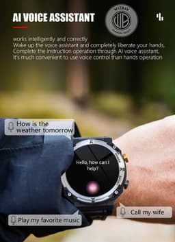 WizBay Premium Select® Smartwatch 1.39 inch - Bluetooth Bellen - Hartslag en Zuurstofmeting - Slaapmonitor - Sportmodi - AI Voice - IP67 - Mat Grijze RVS Kast - Zwarte TPU Band — thumbnail 10