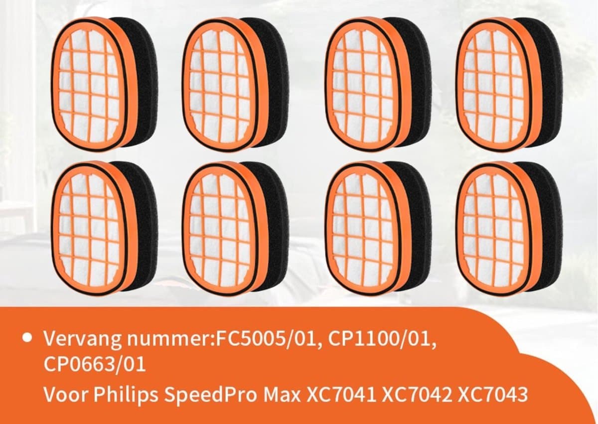 Replacements® filters geschikt voor Philips SpeedPro Max - 8 stuks - vervangt onderdeel FC8009 / CP0663/01 — afbeelding 1