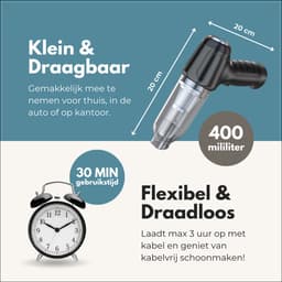 Sireza T2 - 3-in-1 kruimeldief - kruimelzuiger - kruimeldief snoerloos -6 opzetstukken - mini handstofzuiger - nat en droog - thuis, dierenhaar en auto - air duster - opbergtas — thumbnail 4