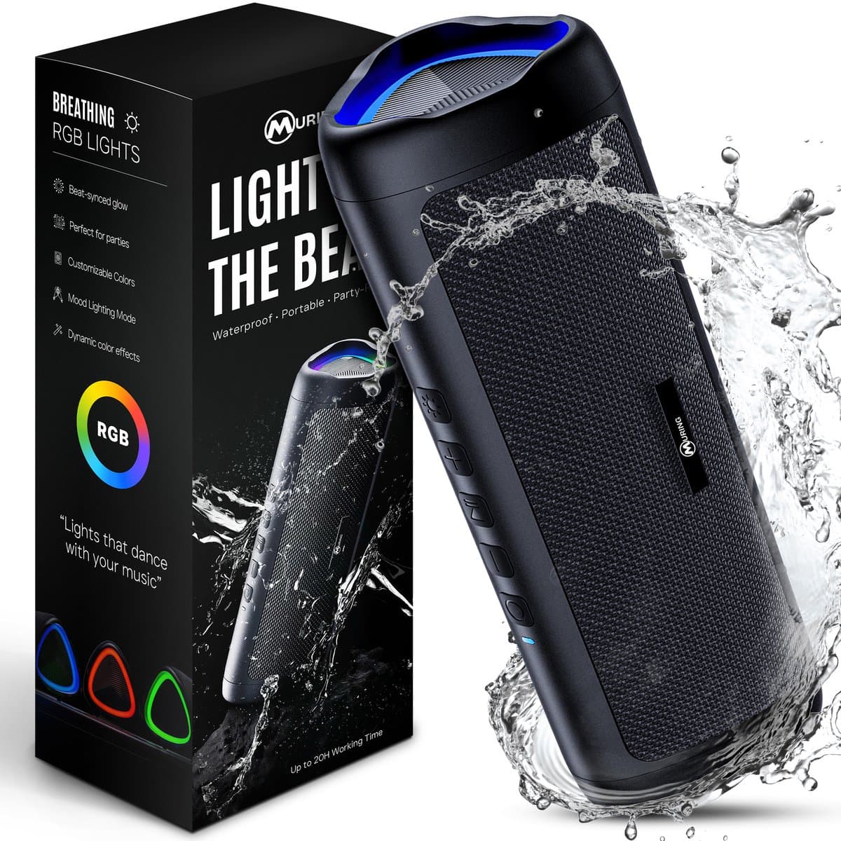 Muring Draadloze Bluetooth Speaker - Muziek Box - Tot 20 uur Afspeeltijd - TWS Pairing - Bluetooth 5.3 - Partybox - Luidspreker - Geluidsbox - Zwart — afbeelding 1