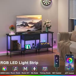 TV-Meubel met Stopcontact, USB-Poorten en LED-Verlichting – Multifunctionele TV-standaard voor Woonkamer en Slaapkamer – 120 cm voor max 55 Inch TV — thumbnail 3