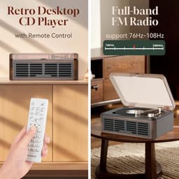 Retro CD Speler - Bluetooth Speaker - Meerdere afspeelmodi - Met Draadloze Verbinding & Afstandsbediening - Bruin - AUX & FM Radio - Voor Huis & Slaapkamer — thumbnail 9