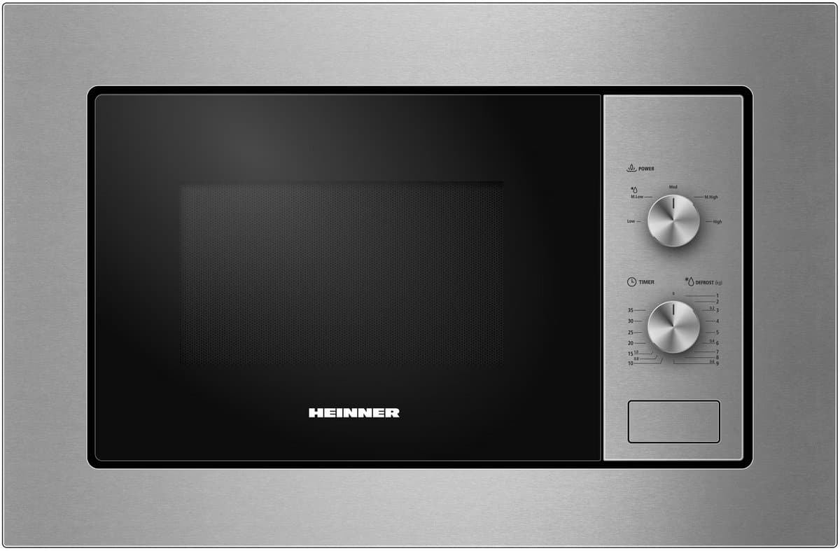 Heinner Inbouw Magnetron – 20 L – 800 W – 5 Vermogensniveaus – Ontdooifunctie – Mechanische Bediening – 35 Min Maximale Kooktijd – Zwart/Zilver — afbeelding 1