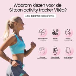 Siltcon® Vitéa Activity Tracker – Stappenteller Horloge - Hartslagmeter – Bloeddrukmeter - Slaapmonitor - Saturatiemeter – Sporthorloge – Smartwatch Dames, Heren & Kinderen - Geschikt voor iOS/Android - RVS - Elke pols - Incl. 2 Bandjes — thumbnail 2