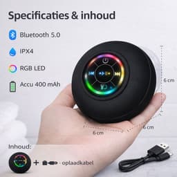 JustValue Douche Speaker - 6 x 6 x 3 CM - Bluetooth Badkamer Speaker - Waterproof - RGB Led Verlichting - Zwart — thumbnail 7