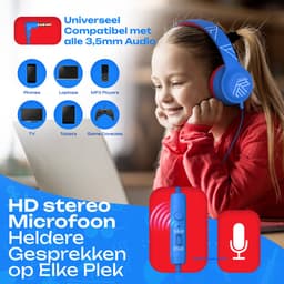 PowerLocus PLED Wired Kinder Koptelefoon met Draad - Koptelefoon voor kinderen - Veilig volume van 85dB en 94dB - Hoofdtelefoon - Met microfoon - Sharing Audio Functie - Blauw/Rood — thumbnail 7