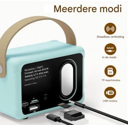 Ynkkvre - Retro bluetooth speaker - vintage decor - draagbare draadloze bluetooth speaker -blauw — thumbnail 2