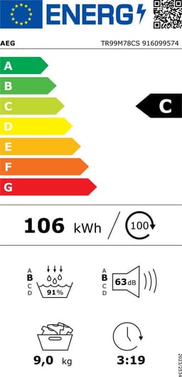 AEG TR99M78CS 9000 SERIE ABSOLUTECARE® PLUS PROSTEAM WARMTEPOMP DROOGKAST 9 KG — thumbnail 2