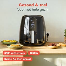 KitchenBrothers Airfryer XL - PFAS-Vrij - 1890W - Heteluchtfriteuse XXL - 7,2L Inhoud - 80ºC tot 200ºC - Zwart — thumbnail 2