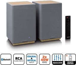Lenco Hifi Speaker - Boekenplank speakers met Bluetooth - 80W - 2 stuks - Stereo set - SPB-241WDGY - Hout/Grijs — thumbnail 5