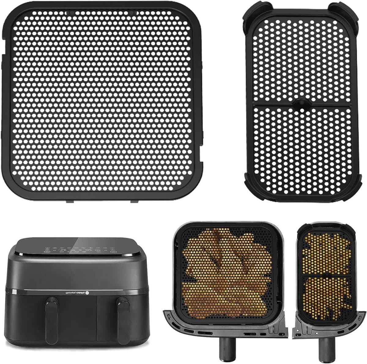 Cosensi - Siliconen spatbescherming accessoires voor Airfryer - 2 stuks in set - Geschikt voor Philips Airfryer 3000 Dual Basket NA350 en 5000 Series - Stoom Airfryer accessoires - Siliconenvorm spatbescherming — afbeelding 1