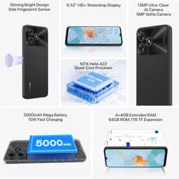 Mobiele telefoon Android 13, 64 GB, 6,52 inch HD+, Dual SIM, 4G, 5000 mAh met Face ID en GPS — thumbnail 3