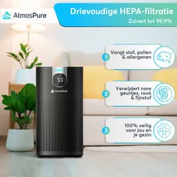 AtmosPure® CleanAir Luchtreiniger - Air Purifier met vervangbaar HEPA 13 + Koolstof filter - CADR 250 m³/h - Zwart - Voor 98 m² - Filtert pollen, huisstofmijtallergenen en fijnstof - 3 standen + stille slaapstand - Luchtkwaliteit Sensor — thumbnail 10