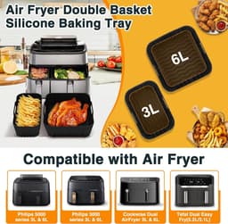 28 stuks Airfryer-accessoires, accessoireset Geschikt voor Philips Dual Basket Airfryer 3000/5000 serie (6 l/3 l), Dual Easy 5,2 l/3,1 l, siliconen vormen, grillrooster, bakvorm, keuken — thumbnail 4