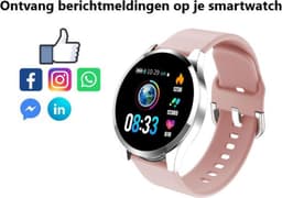 Belesy® BQSiZiPk - Limited edition - Smartwatch Dames - Smartwatch Heren - Horloge - Stappenteller - 1.3 inch - Kleurenscherm - 10x Sporten - INDOOR en OUTDOOR - Zilver - Siliconen - Roze - extra polsband Panterprint - Moederdag — thumbnail 7