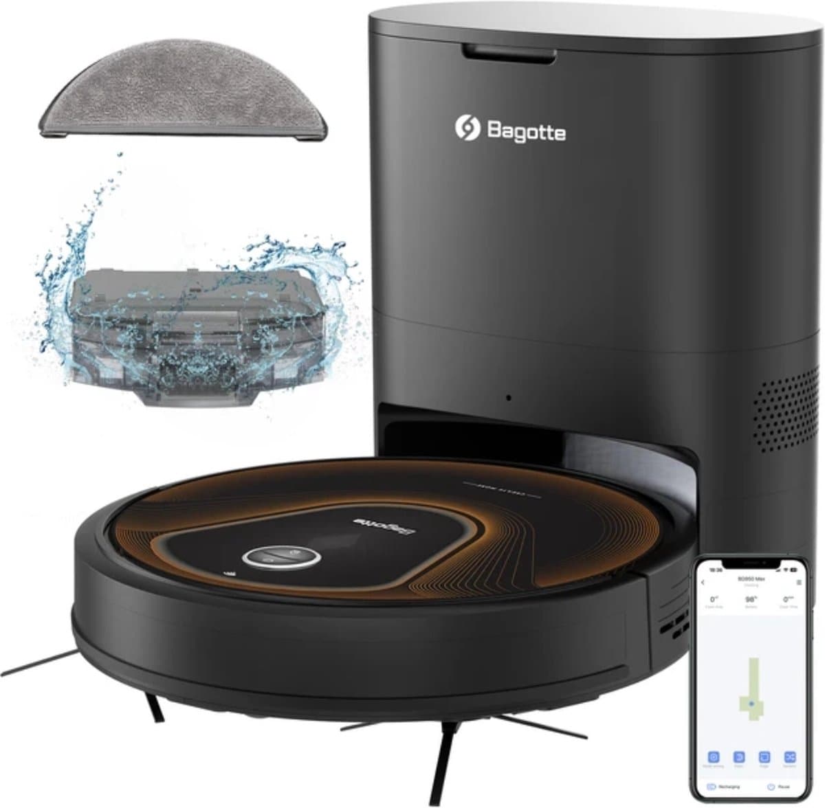 Bagotte BG 950 Max - Compatibel met Wi-Fi & Alexa - Zelfreinigend - Zuigkracht 3500Pa - Ideaal voor Tapijten 15mm - Stofzuiger met dweilfunctie — afbeelding 1