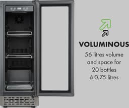 Klarstein Beerlager 56 drankkoelkast, 56 liter, 20 flessen, inbouw, 82 cm hoog, glazen deur met roestvrijstalen frame, 3 schappen, temperatuur: 0 - 10 °C, touchscreen bedieningspaneel, zwart - LED - RVS - Mini Fridge - Compact Koelkast — thumbnail 9