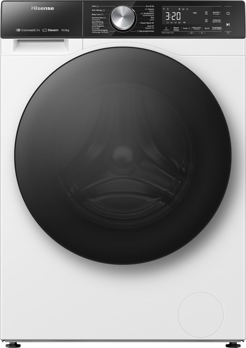 Hisense Wasmachine WF5S1043BW - 10.5kg - A-Klasse - StoomFunctie - ConnectLife - 72dB (A) - Audiosignaal - Koud wassen 15 °C — afbeelding 1
