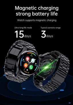 DrPhone ModelX5 - Metalen Smartwatch 46mm - A-GPS - Sport Mannen - Touchscreen - Berichten - Bluetooth Bellen + Extra Siliconen Band - Zwart — thumbnail 13