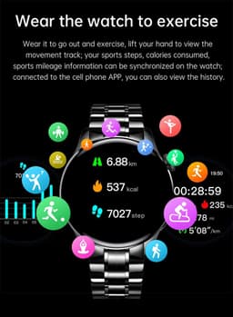 DrPhone ModelX5 - Metalen Smartwatch 46mm - A-GPS - Sport Mannen - Touchscreen - Berichten - Bluetooth Bellen + Extra Siliconen Band - Zwart — thumbnail 17