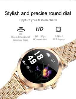 Darenci Smartwatch Me Shine Pro - Smartwatch dames - Smartwatch heren - Activity Tracker - Touchscreen - Stalen band met steentjes- Dames - Heren - Horloge - Stappenteller -Bloeddrukmeter -Verbrande calorieën -Zuurstofmeter -Roségoud -Spatwaterdicht — thumbnail 12