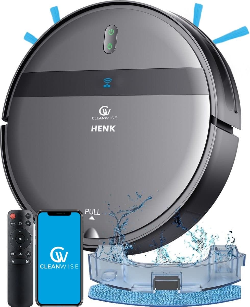 CleanWise Henk Robotstofzuiger – Nederlands Product – Voor Huisdieren – Met Dweilfunctie & Laadstation – Dweilrobot – 4500 Pa – HEPA 14 – Ultra dun 7,4 cm – App & Spraakbediening – Voor Huisdierharen, Harde Vloeren & Tapijt — afbeelding 1